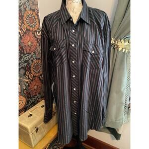 Vintage Pearl Snap Trailblazer 3XL Tall Black & Red Striped Western Shirt